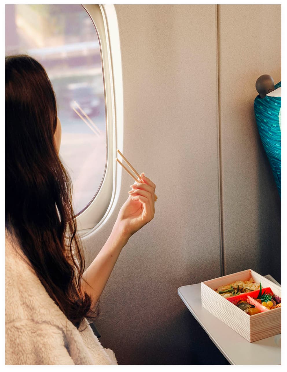 Traveler dining during a flight